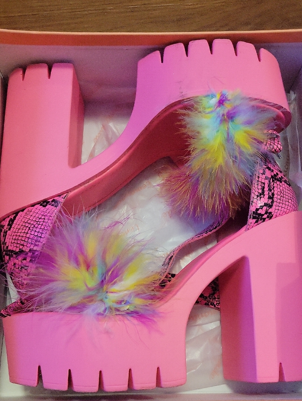 Hot Pink Platform Feather Pom Sandals - Women's Bold Statement Heels